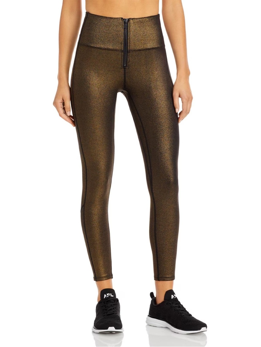 SOLID & STRIPED High-Waist Metallic Bronze Leggings with Front Zip